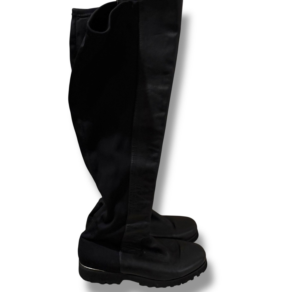 Donald J. Pliner Black Knee-High Boots Flats Leather & Fabric